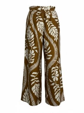Lightweight Wide Leg Printed Palazzo Pants in Brown and Cream